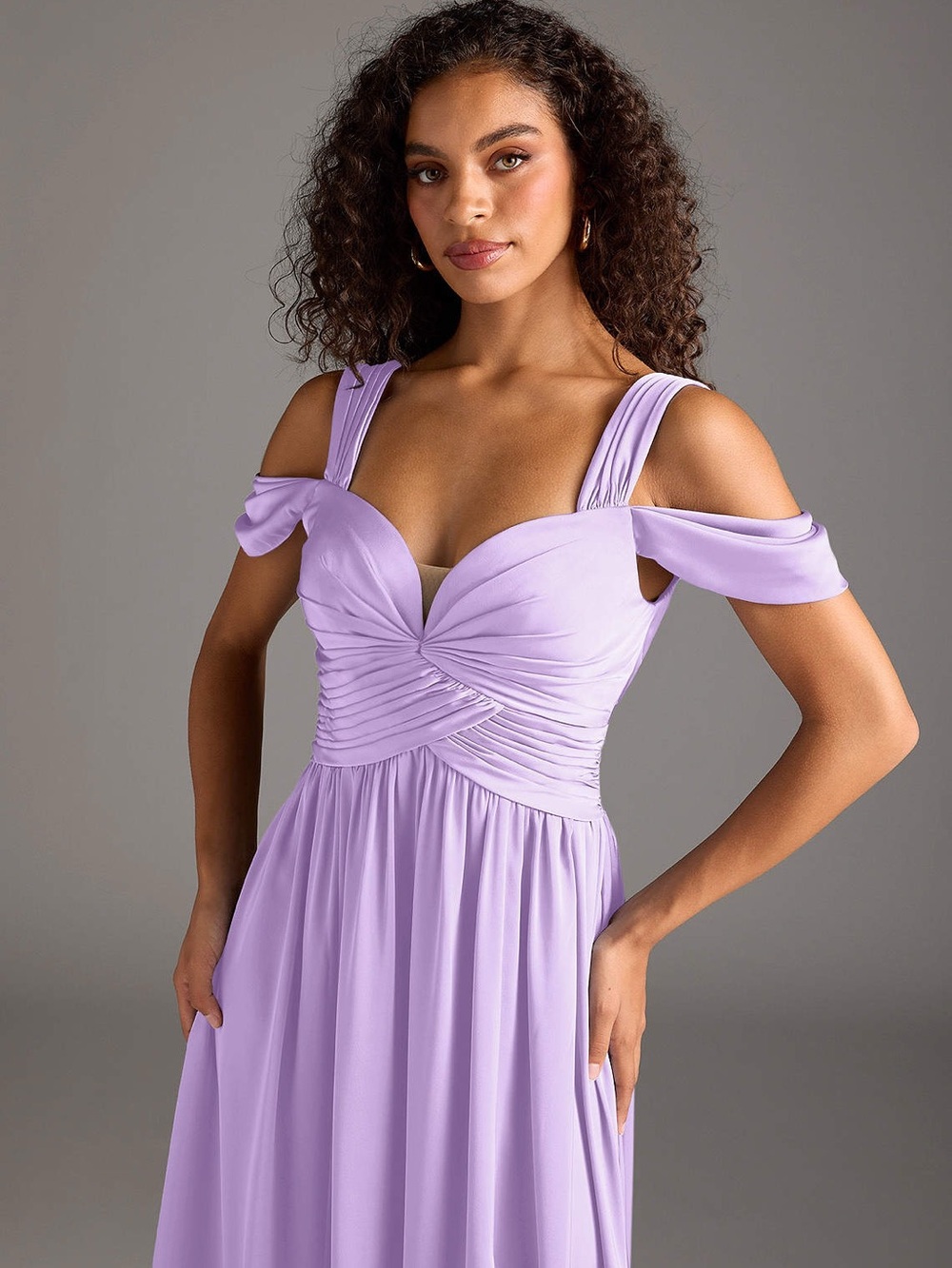 Lilac Off The Shoulder V Neck Dress w/ Slit |NEW